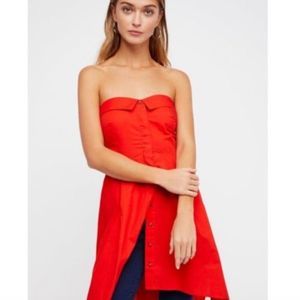 Free People On My Way Red Strapless Tunic Top